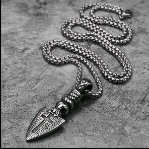 NWT Viking Arrow Cross Silver Stainless Steel Necklaces Pendants 24" Chain